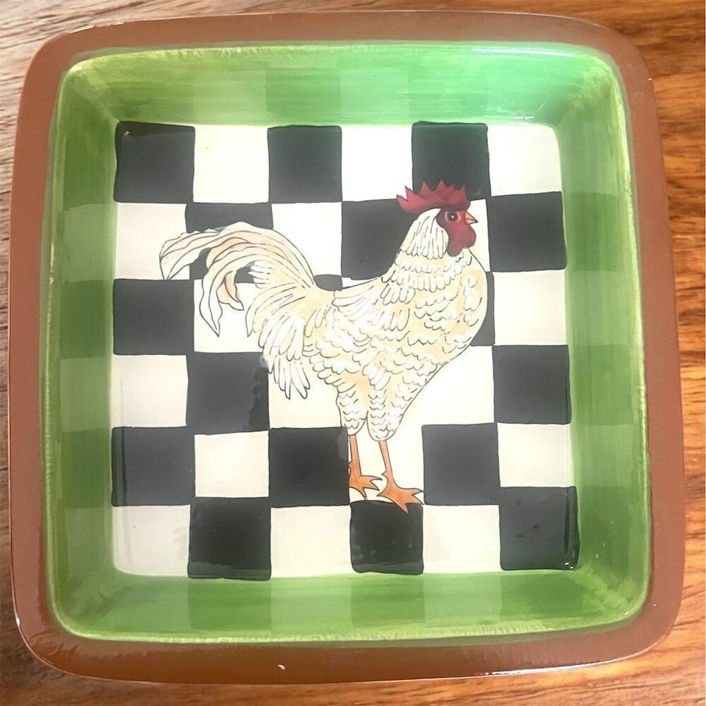 Home Essentials & Beyond Checkerboard Rooster Square Baking Dish Multicolor 9.75
